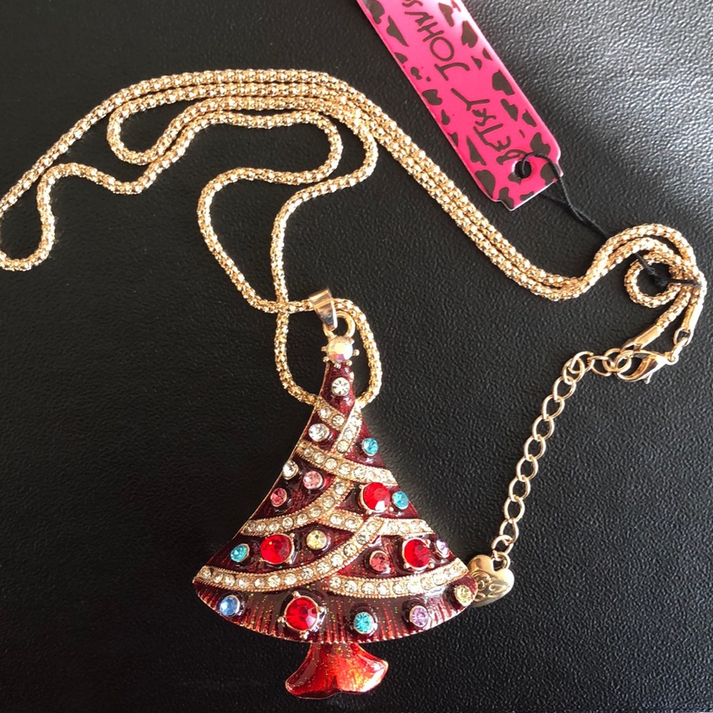 Betsey Johnson Rhinestone Christmas Tree Necklace